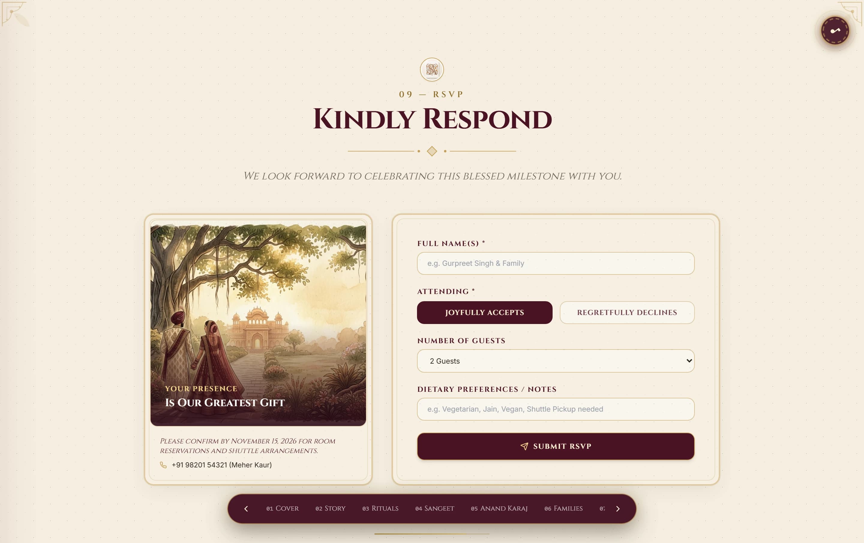 Live RSVP guest portal preview